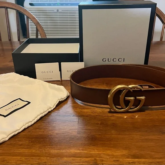 Gucci Brown Leather Belt with Gold GG Buckle Wide Brown Leather Belt With Double G Buckle | GUCCI® US main image 4